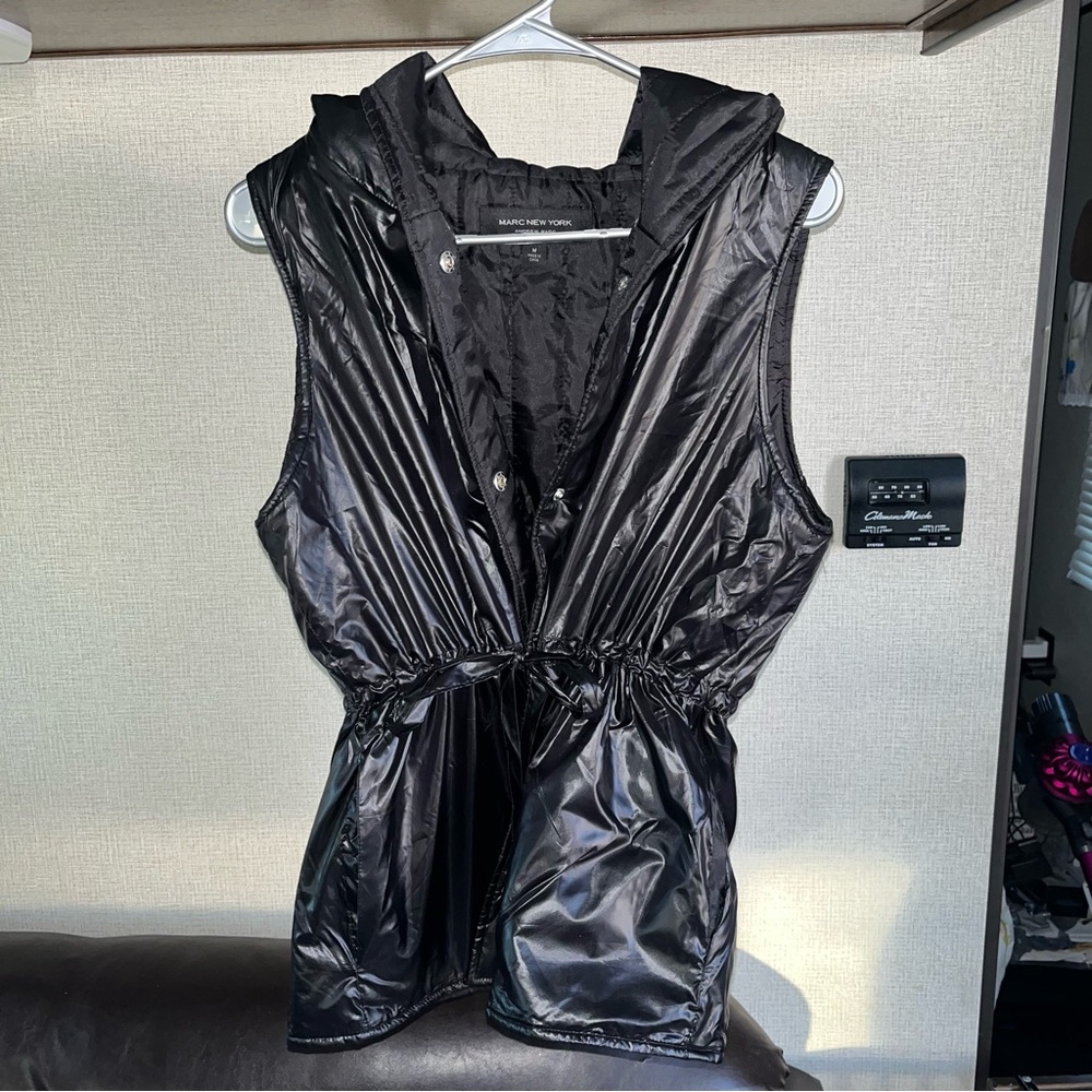 Marc New York Shiny Black Hooded Vest
